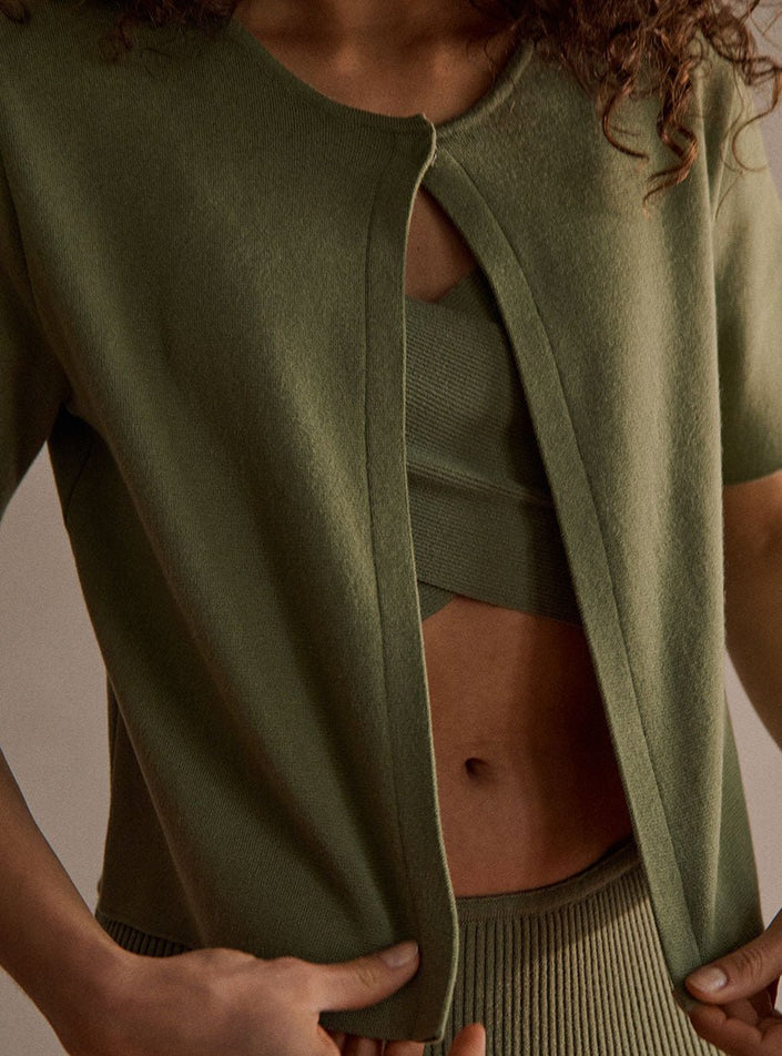 cardigan diane vert kaki maille fine structurée