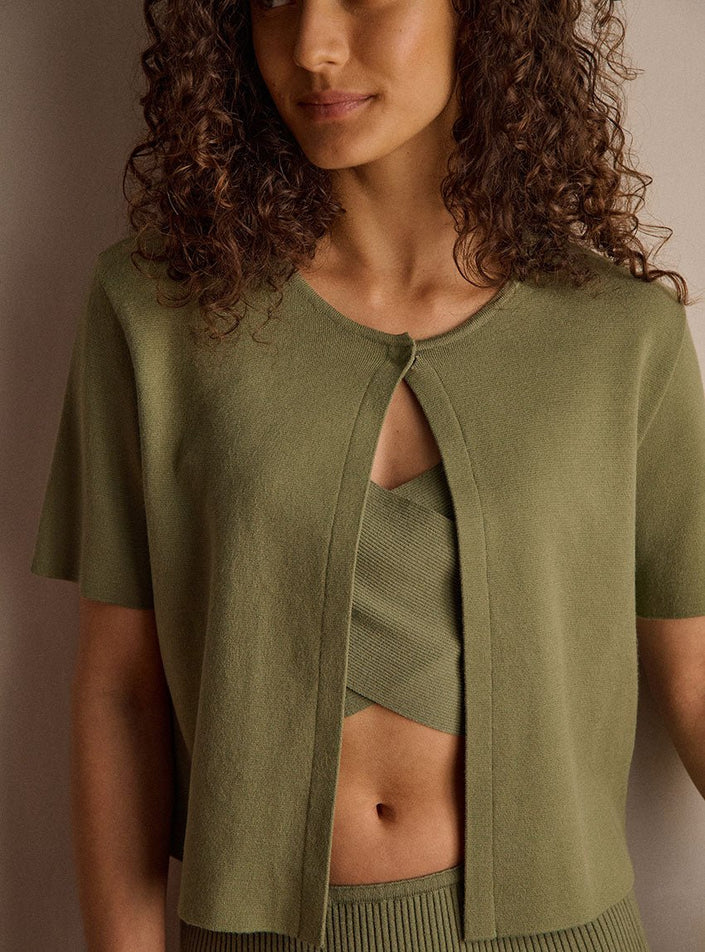 cardigan diane vert kaki maille lisse premium