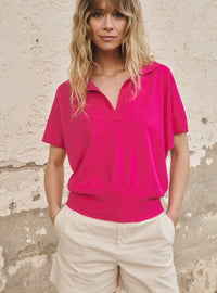 polo delphine rose bougainvilliers top en tricot rose bougainvilliers col polo