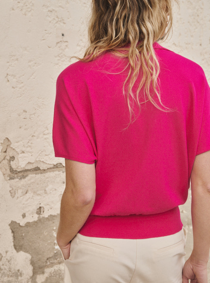 polo delphine rose bougainvilliers polo rose bougainvilliers maille fine féminine