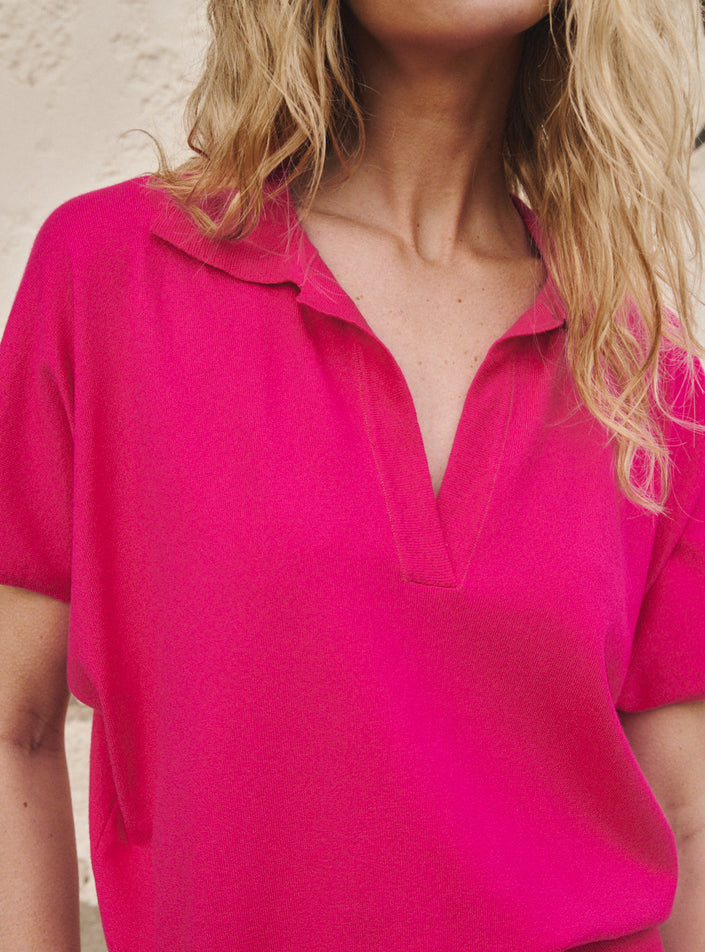 polo delphine rose bougainvilliers maille fine rose bougainvilliers coupe féminine
