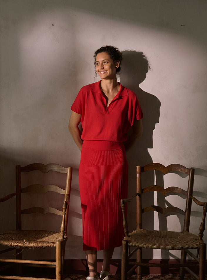 maille homogène du polo delphine rouge lipstick