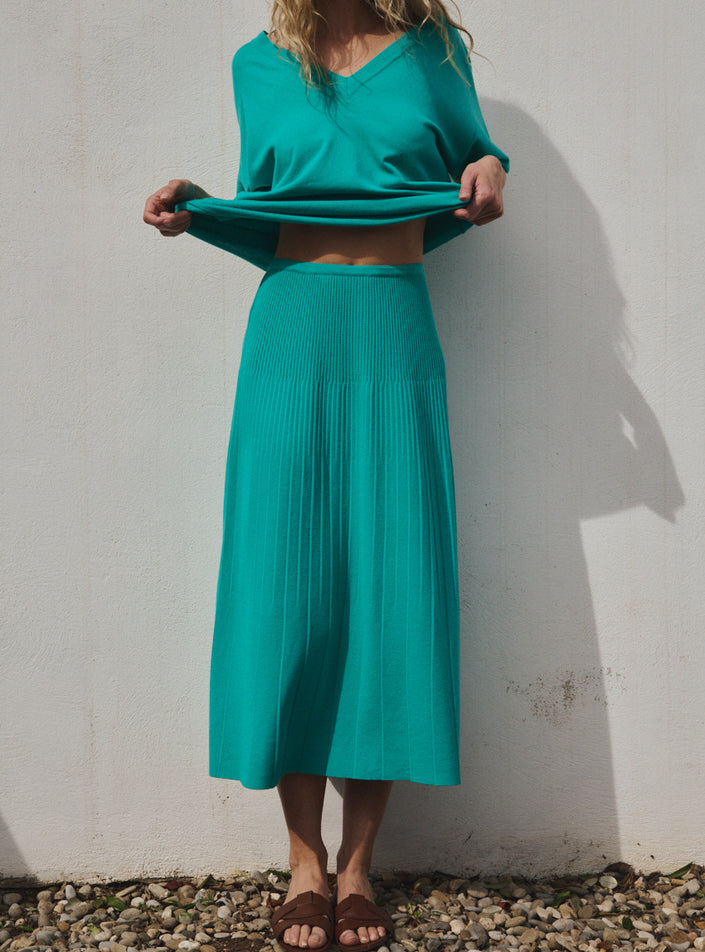 jupe deva vert menthe jupe midi maille côtelée minimaliste