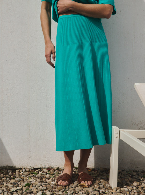 jupe deva vert menthe jupe femme maille rib coupe midi
