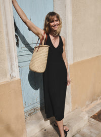 robe diana noir robe noire encolure V tricot côtelé moderne