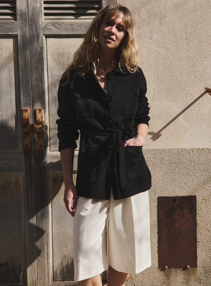 veste ella noir veste maille noire style minimaliste chic