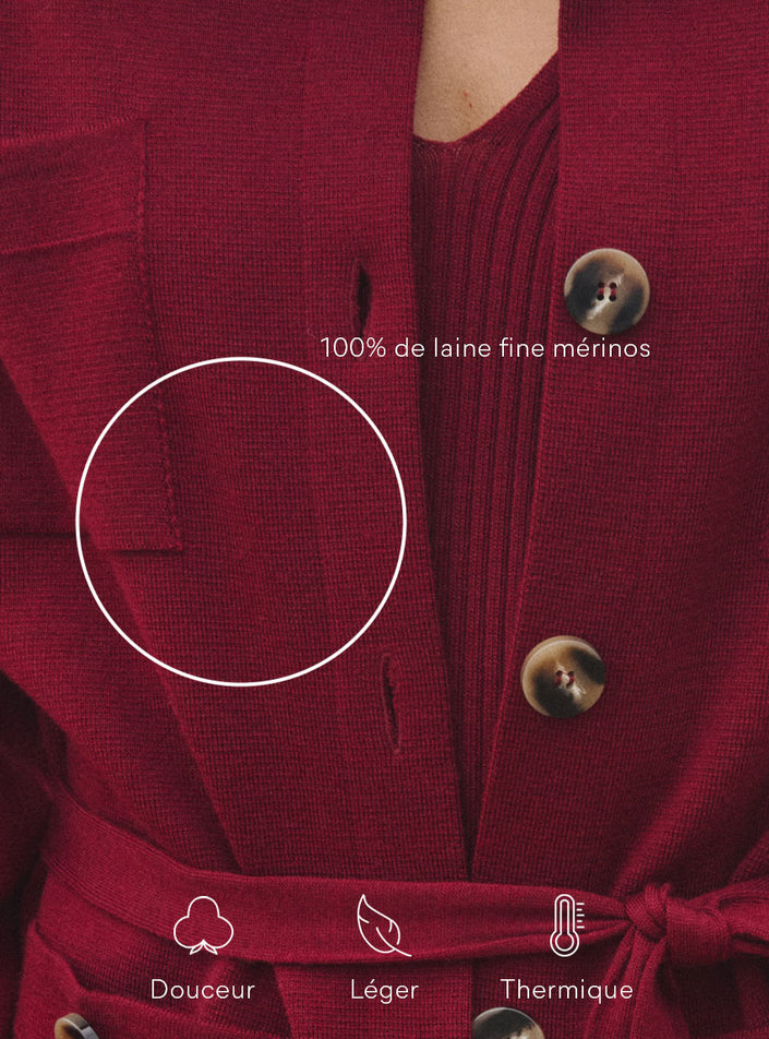 focus matière maille point de rome veste ella rouge bourgogne composition matière