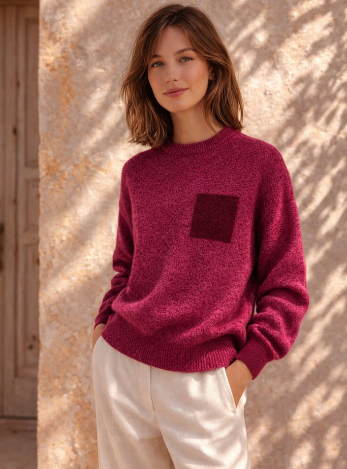 Pull eva en  laine merinos rose mouline