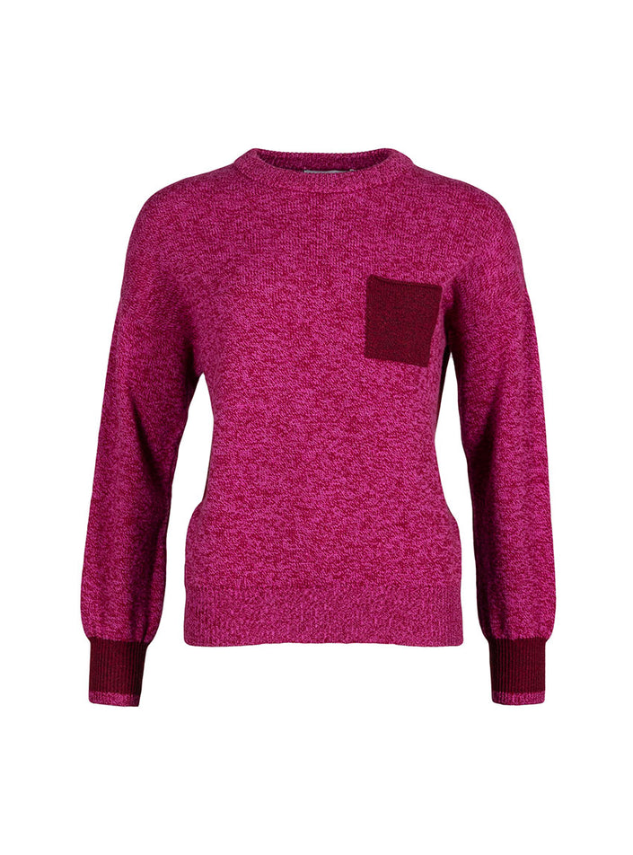 Pull col rond rose en laine mérinos extra fine, coupe décontractée vue studio