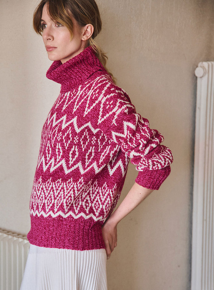 Pull Émilie fil imprimé maille douce et chaude