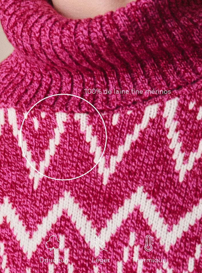 Détail maille jacquard pull Émilie rose mouliné