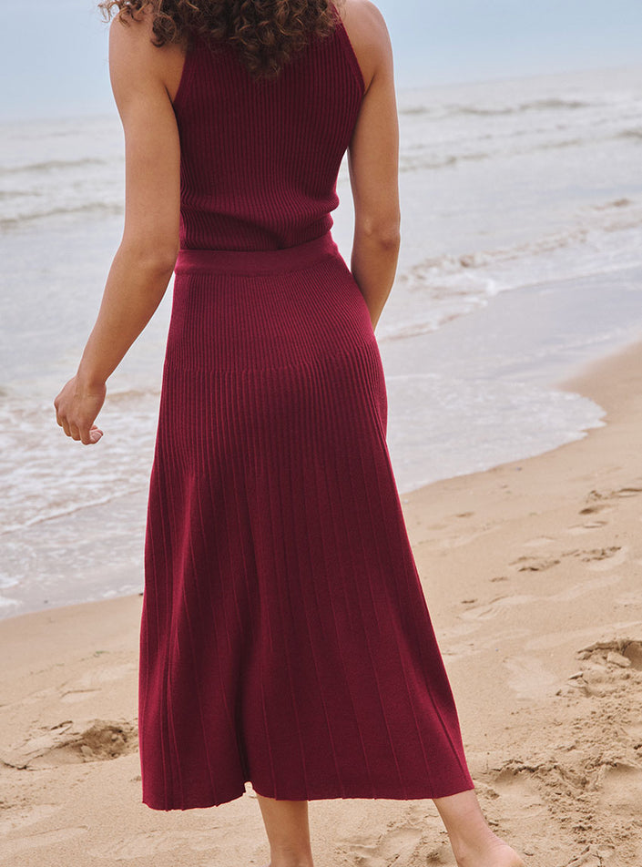 top éloïse rouge bourgogne débardeur maille côtelée femme