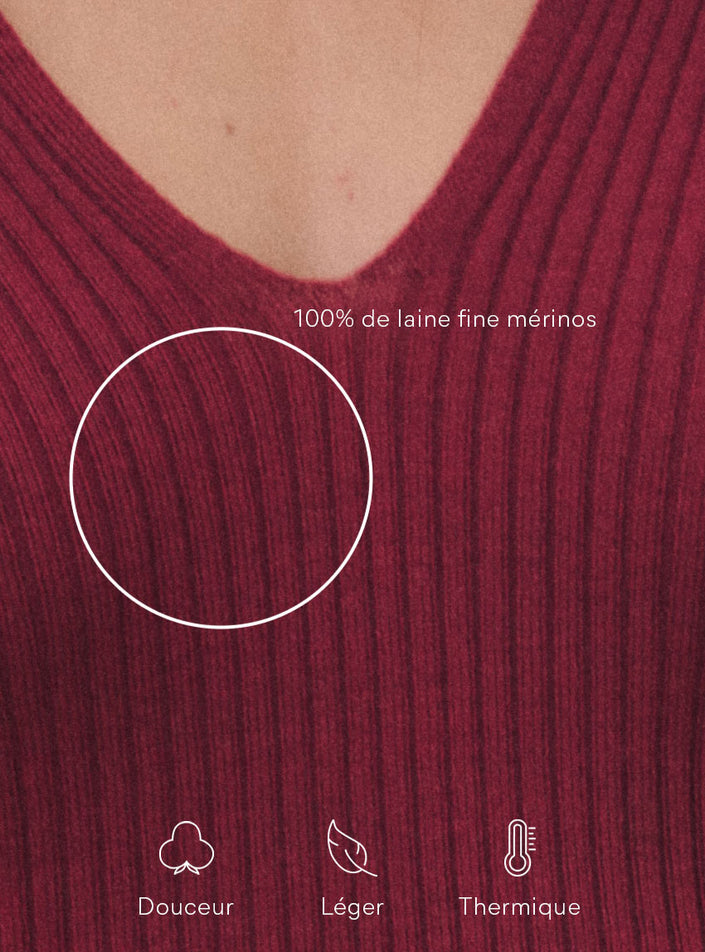 focus matière maille côtelée top éloïse rouge bourgogne composition matière