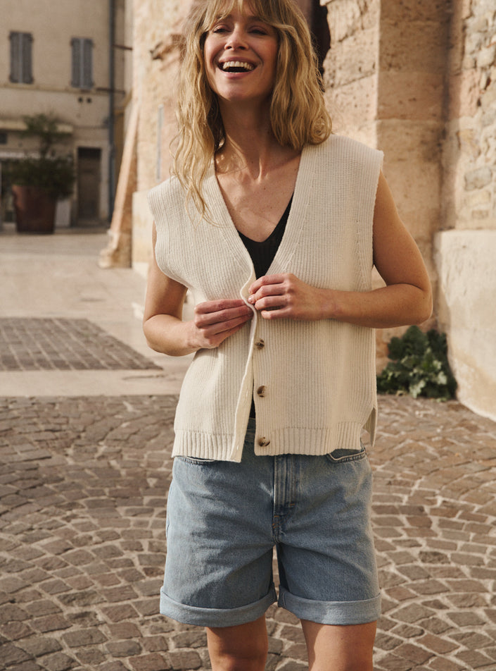 gilet estelle blanc naturel gilet blanc naturel maille texturée élégante