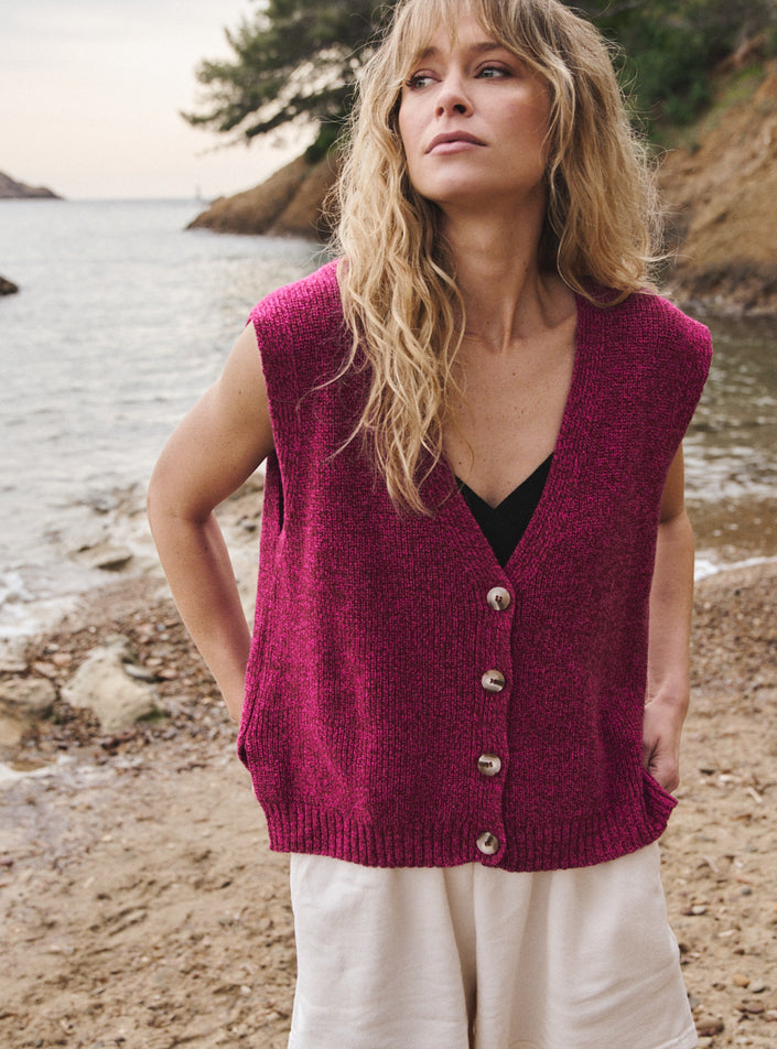 gilet estelle rose mouliné gilet rose mouliné tricot structuré boutonné