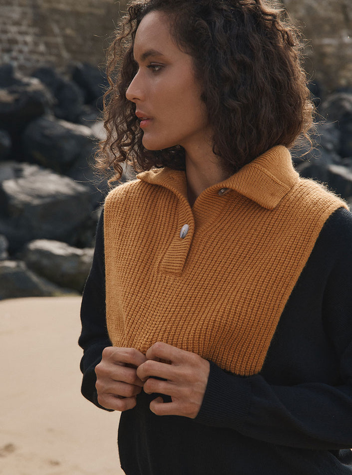plastron esther jaune d’or plastron jaune moutarde en laine mérinos