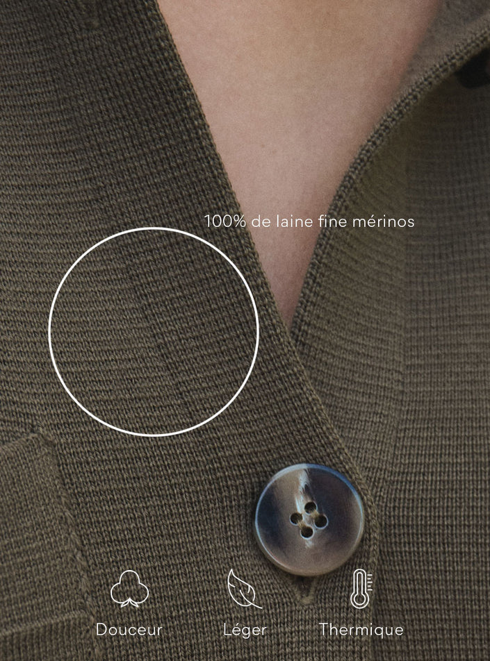 focus matière maille jersey veste élise vert jonc composition matière