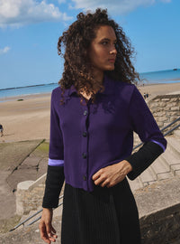 veste emmanuelle violet encrier cardigan tricot violet encrier col chemise