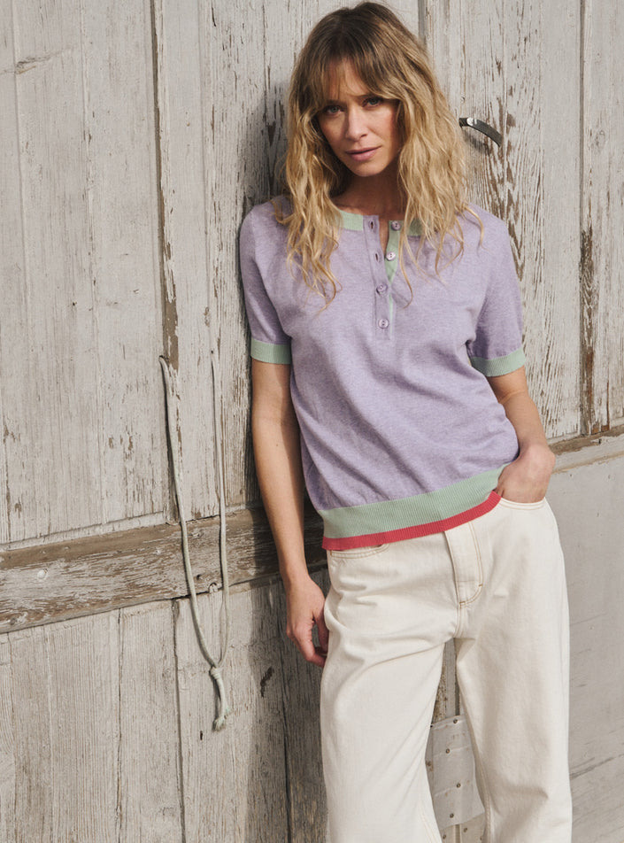 top faustine violet lavande pull manches courtes violet clair style casual chic