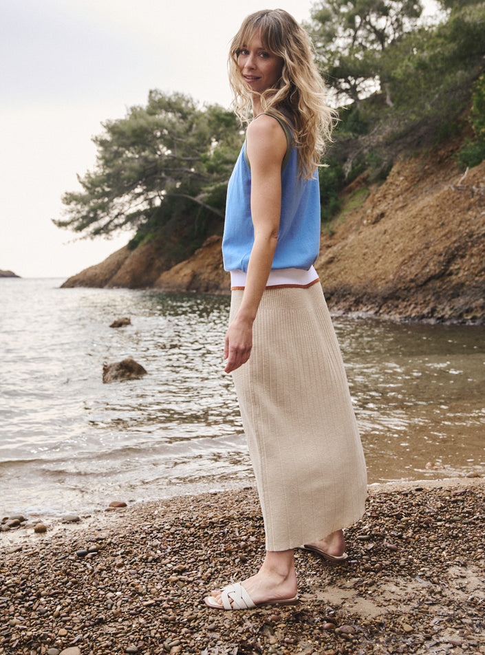 jupe frederique beige naturel jupe longue tricot léger silhouette élancée