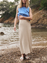 jupe frederique beige naturel jupe longue en maille tricotée élégante