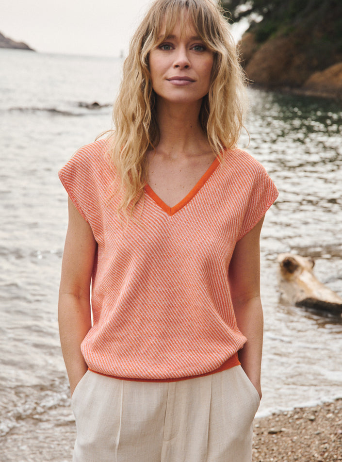 pull floriane orange solaire pull léger en maille orange solaire pour été