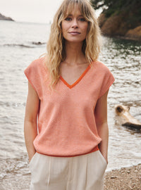pull floriane orange solaire pull léger en maille orange solaire pour été