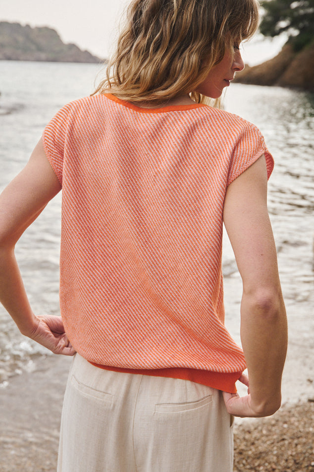 pull floriane orange solaire maille orange solaire légère et fluide