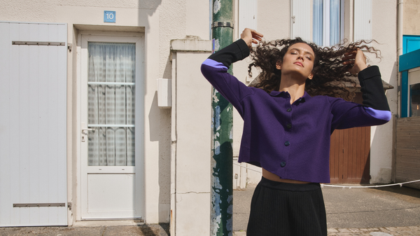 bannière lookbook veste emmanuelle violet encrier en laine mérinos