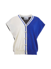 Gilet Benjamine tricolore bleu électrique, blanc naturel et noir