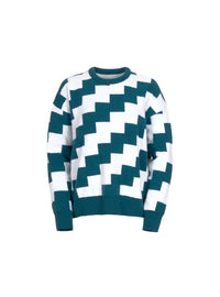 Pull Angèle à damier blanc et vert paon